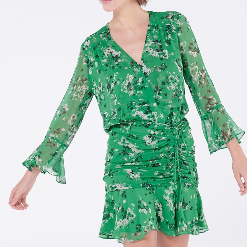 Veronica Beard Sean Floral Silk Midi Dress Green